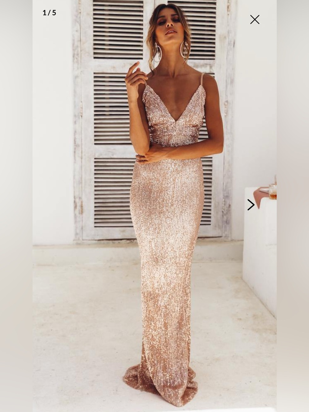 Hello Molly Rose Gold Sequin Spaghetti Strap Gown